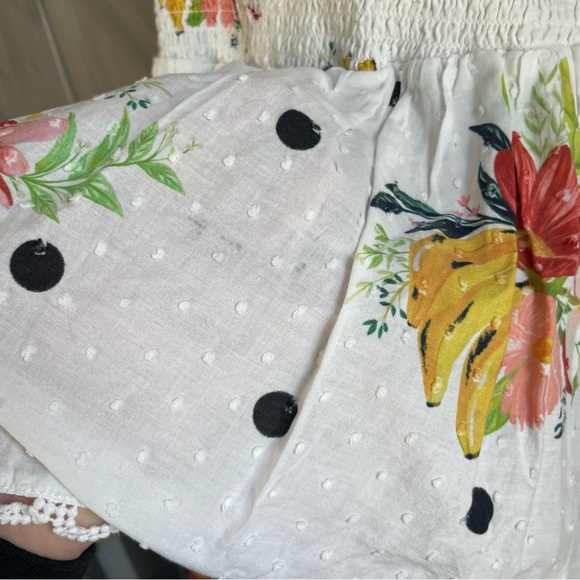 Farm Rio Nanaju Midi Polka Dot Floral Tiered‎ Swiss Dot Dress Smocked Medium - Picture 7 of 10